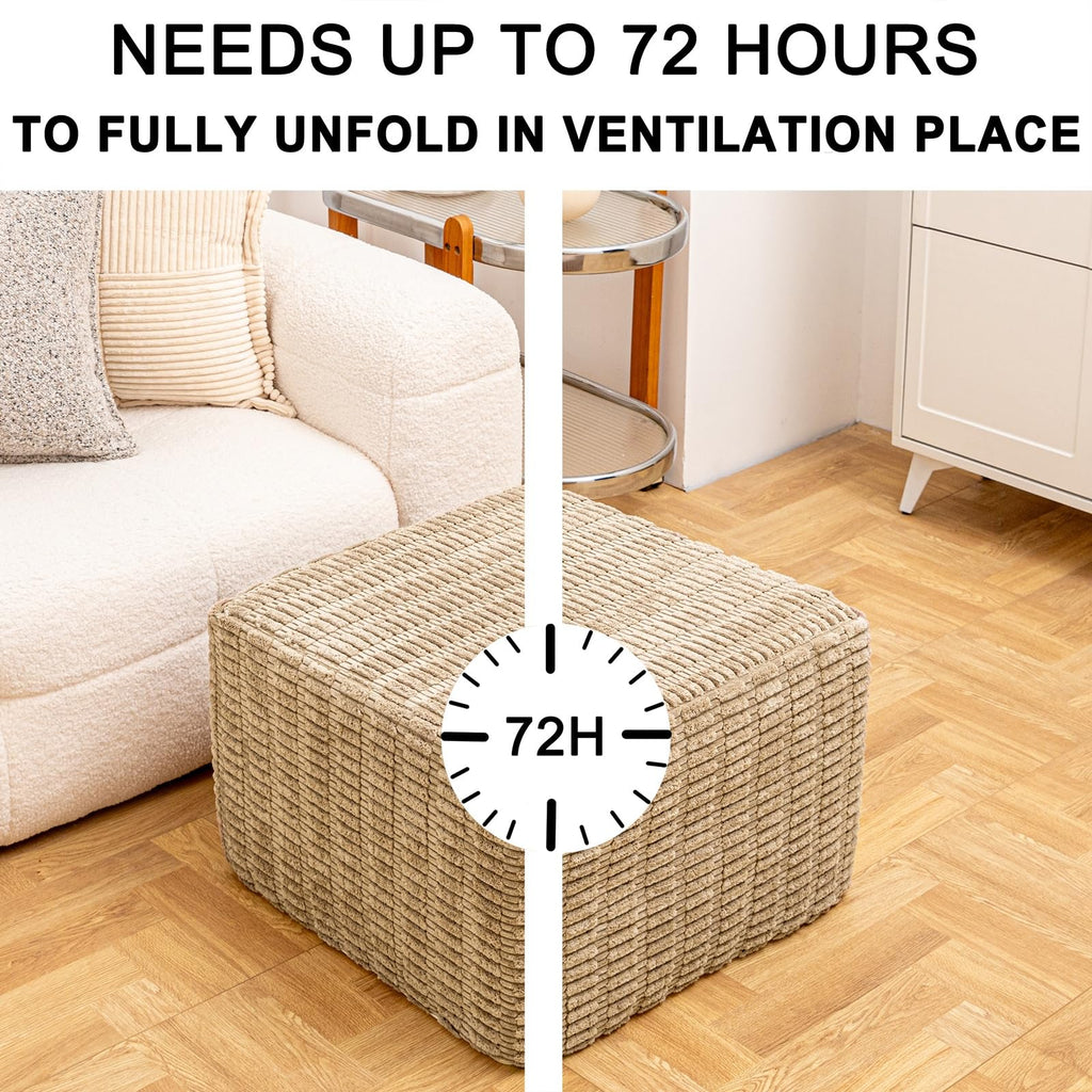 Square Ottoman Foot Rest, Light Coffee, 20x14 in, Modern Footstool