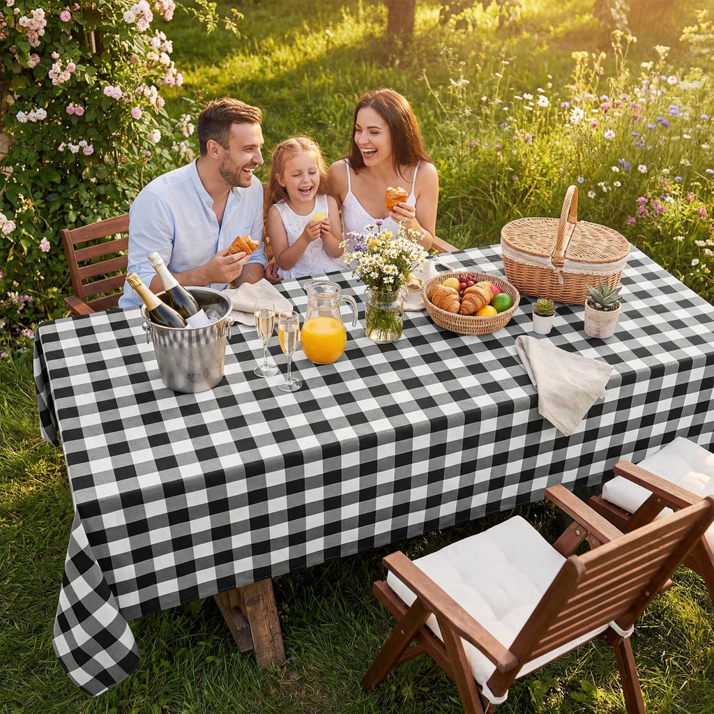 Gingham Tablecloth Rectangle, Black and White, 60 x 84 Inch
