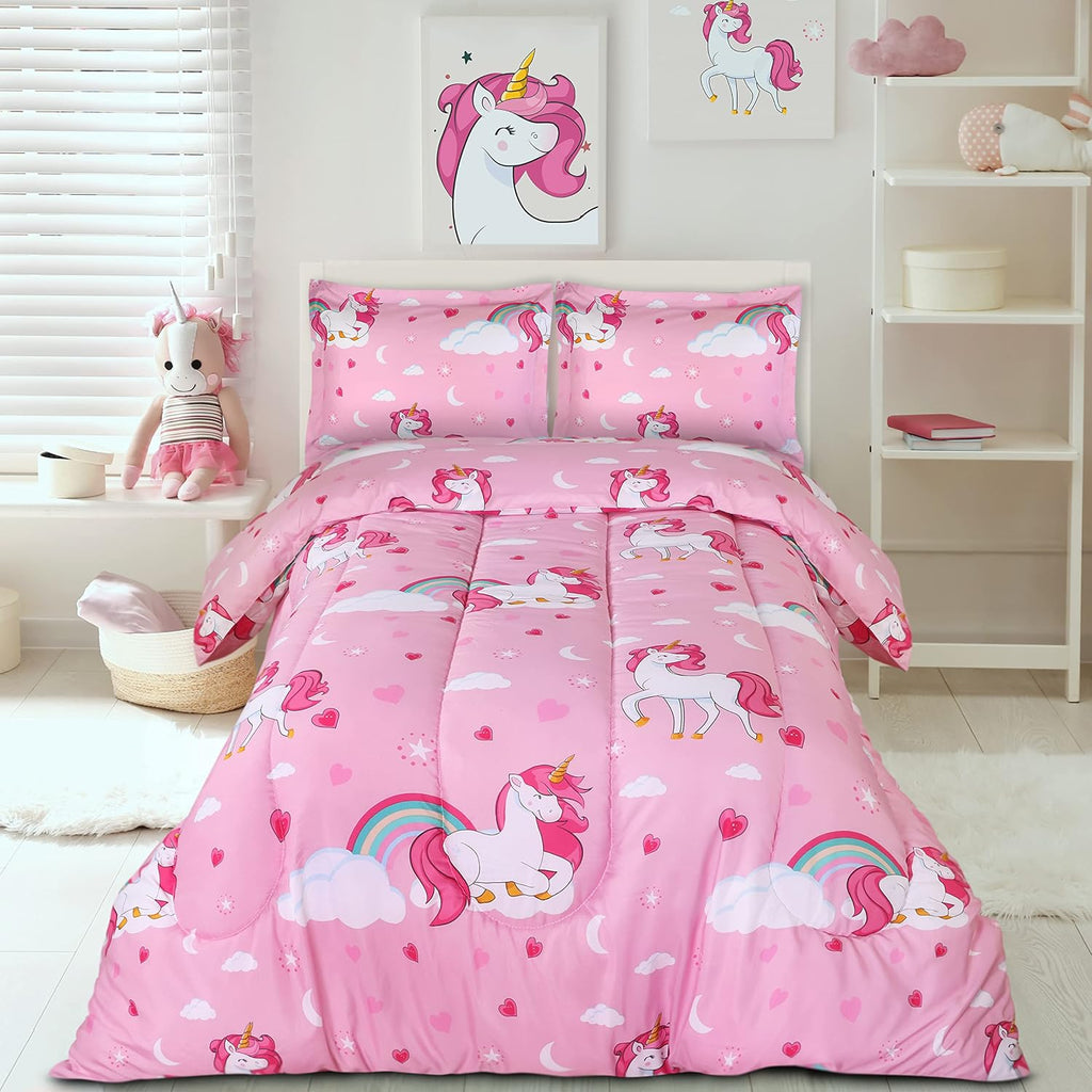 Unicorn Kids Comforter Set with 2 Pillow Shams, 3 Piece Soft Microfiber Twin Bed Comforter with Pillow Shams, Printed