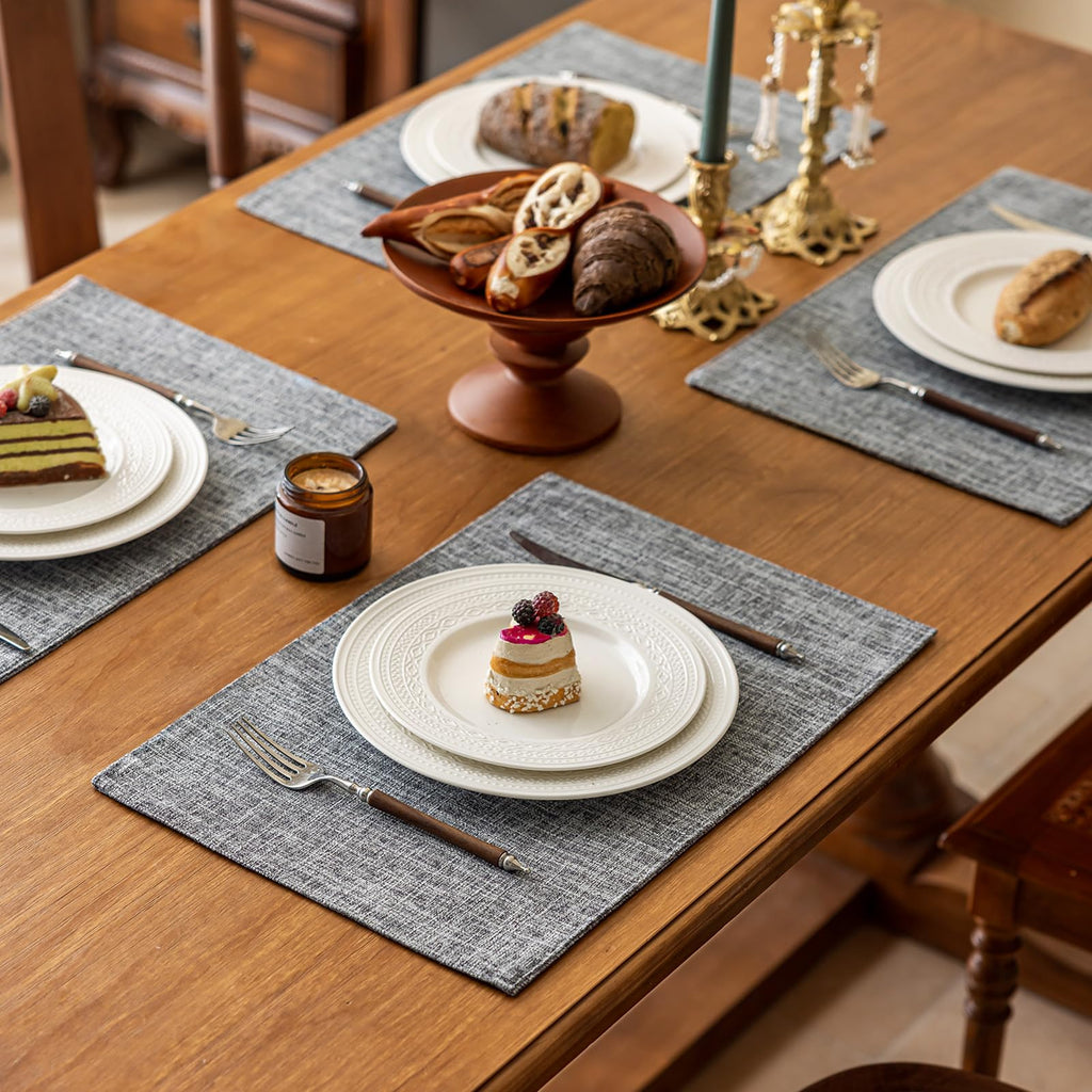 Placemats Set of 6, Durable Dual-Layer Fabric Table Mats, Light Gray