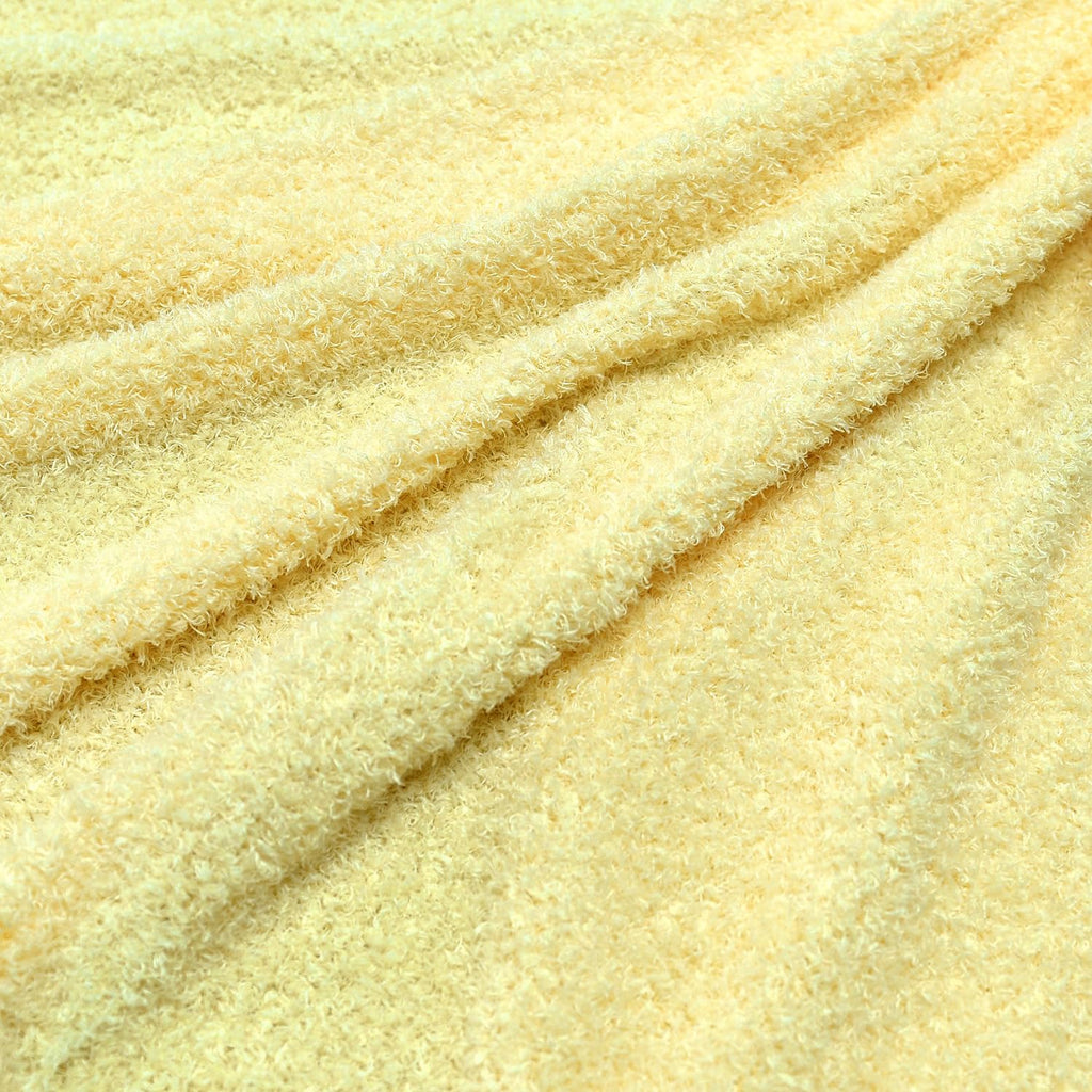 Light Yellow Curly Teddy Fleece Faux Fur Fabric, 18" X 59"