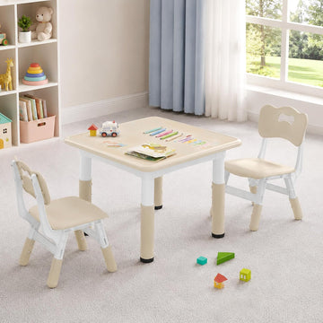 Height Adjustable Kids Table and Chairs Set (2 Chairs) for Ages 2-8 | Non-Slip Toddler Activity Table with Wipe-Clean