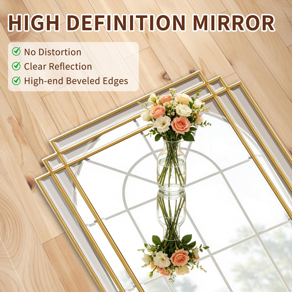 36"x24" Rectangle Beveled Wall Mirror with Gold Geometric Frame