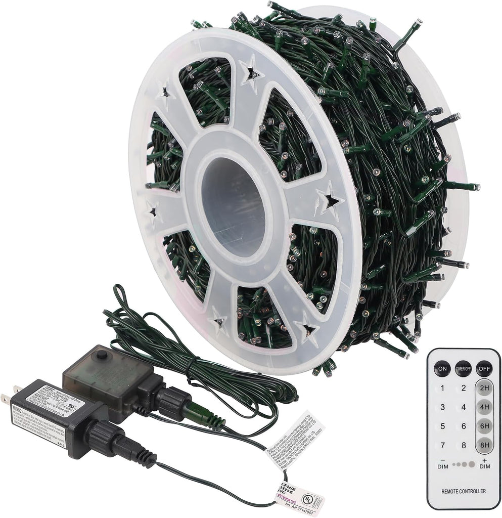1000LED Christmas Lights, Extra Long 328FT Xmas Green Wire Fairy String Lights Plug in Outdoor, Remote Control & 8