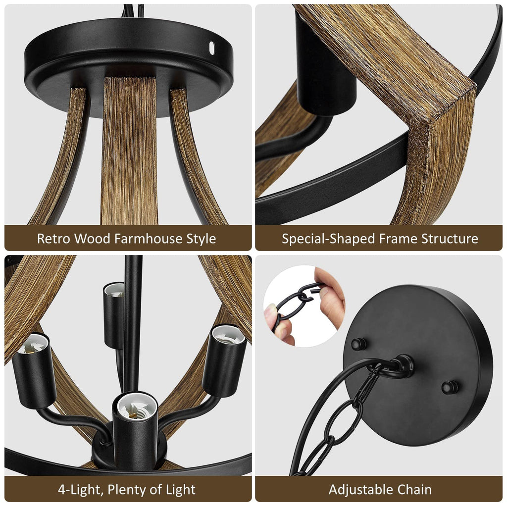 13.1" Modern Farmhouse Hanging Pendant Lighting, 4-Light Rustic Interior Flush Mount Ceiling Light Fixture, Vintage