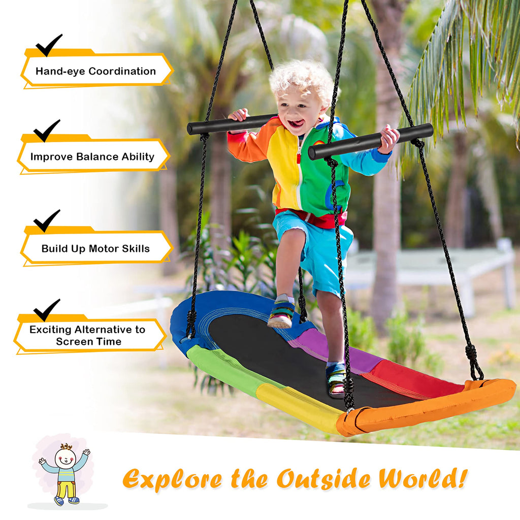 Surfing Tree Swing, Platform Swing with Soft Handles and Adjustable Height, Saucer Tree Swing with Stable Metal Frame