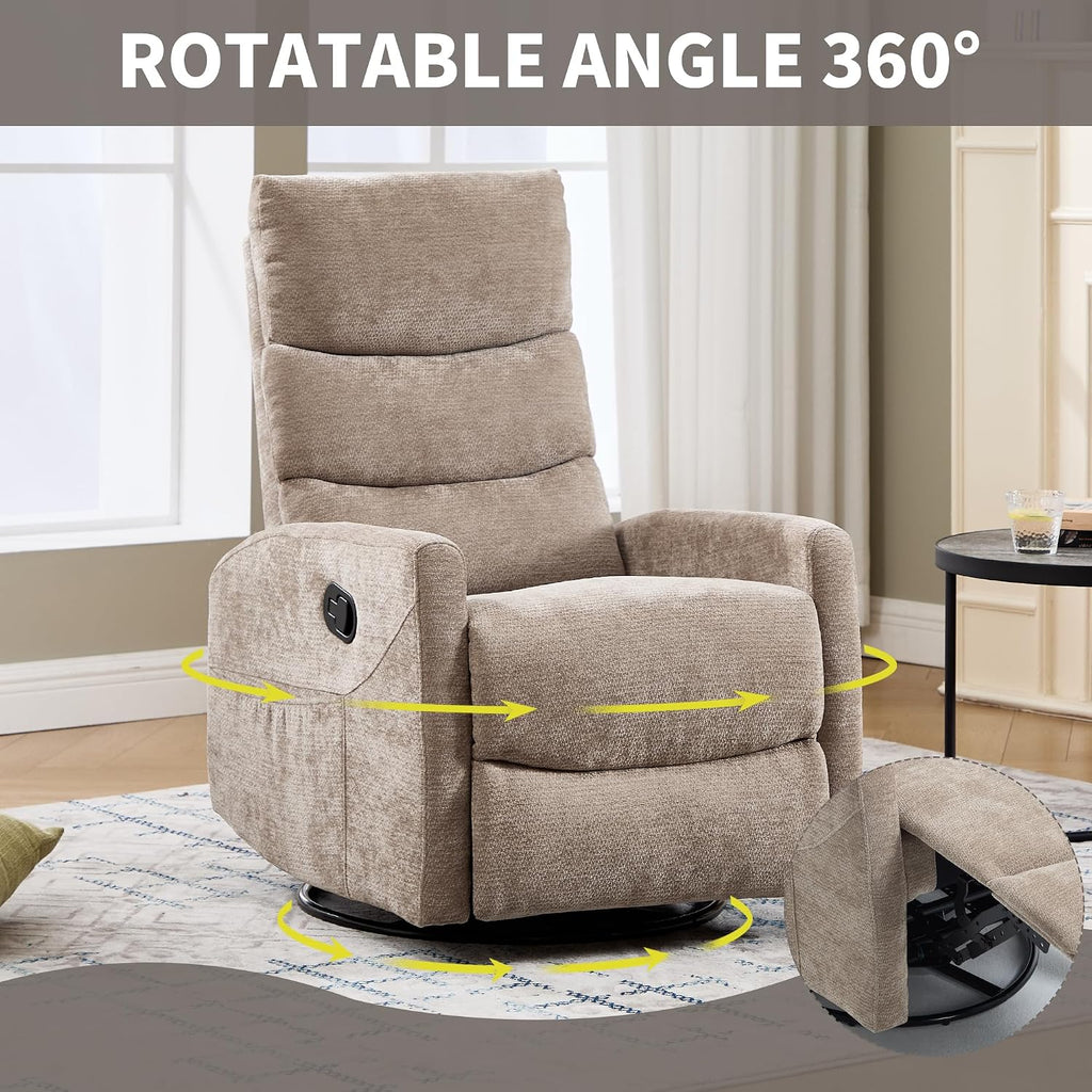 Manual Swivel Rocker Recliner Chair for Adults, Overstuffed Reclining Glider Chair for Nursing with Vibration Massage