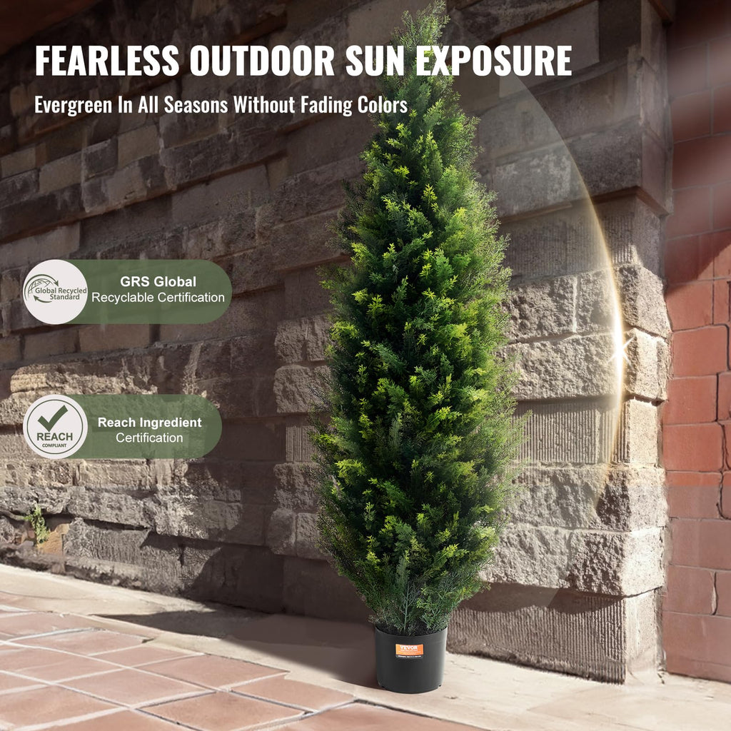 Artificial Cedar Topiary Tree, 48 inch Tall (2 Pieces), with Extra Leaves & Pot Faux Evergreen Fake Pine Cypress