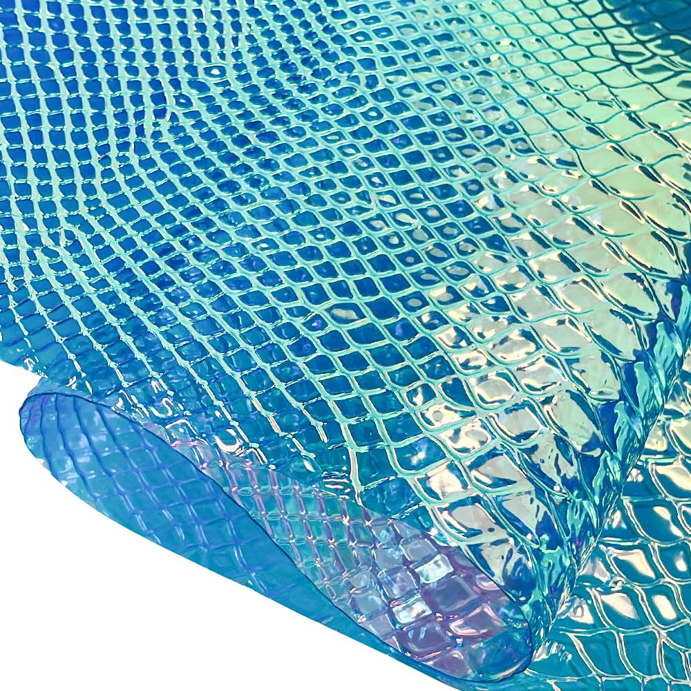 Iridescent Transparent Embossed Vinyl Holographic Blue Clear PVC Vinyl Craft Fabric 16"×54" for Sewing DIY