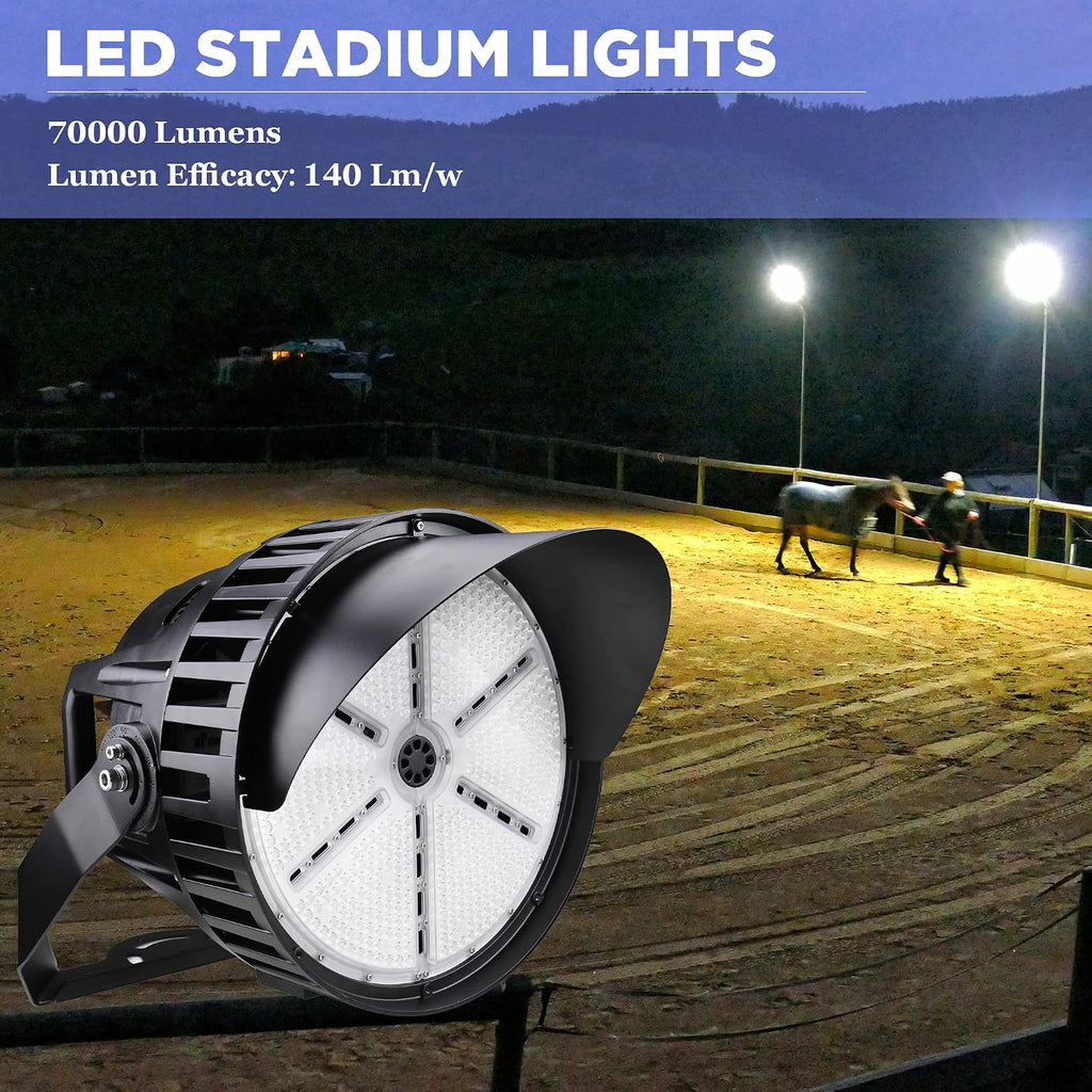 500W LED Stadium Lights Outdoor, 30 Degree Arena Lamp | 70000Lumens 5000K Commercial Sportlight, 0-10V Dimmable IP65