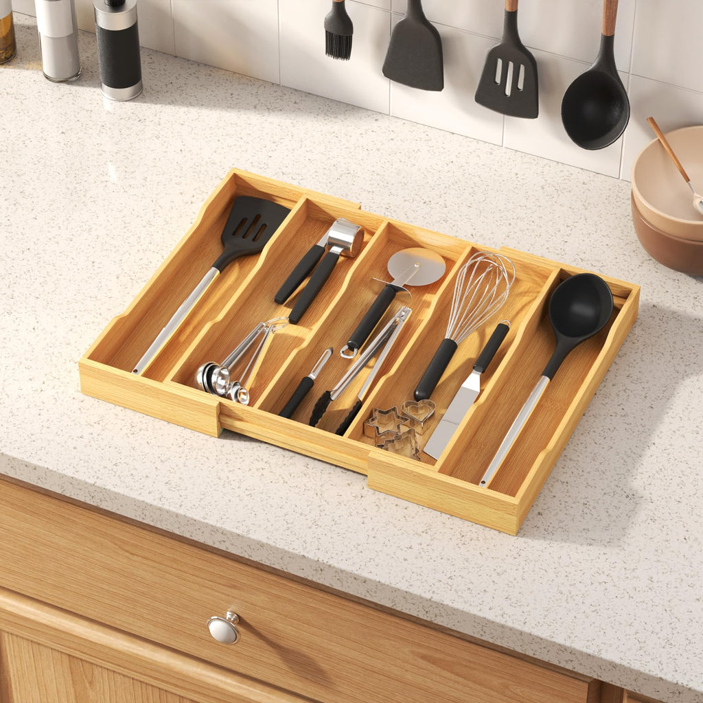 Bamboo Utensil Organizer Drawer, Cooking Utensil Tray