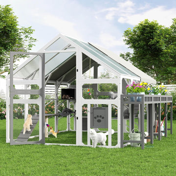 Extra Large Catio Outdoor Cat Enclosure for Multiple Cats, Grey&White