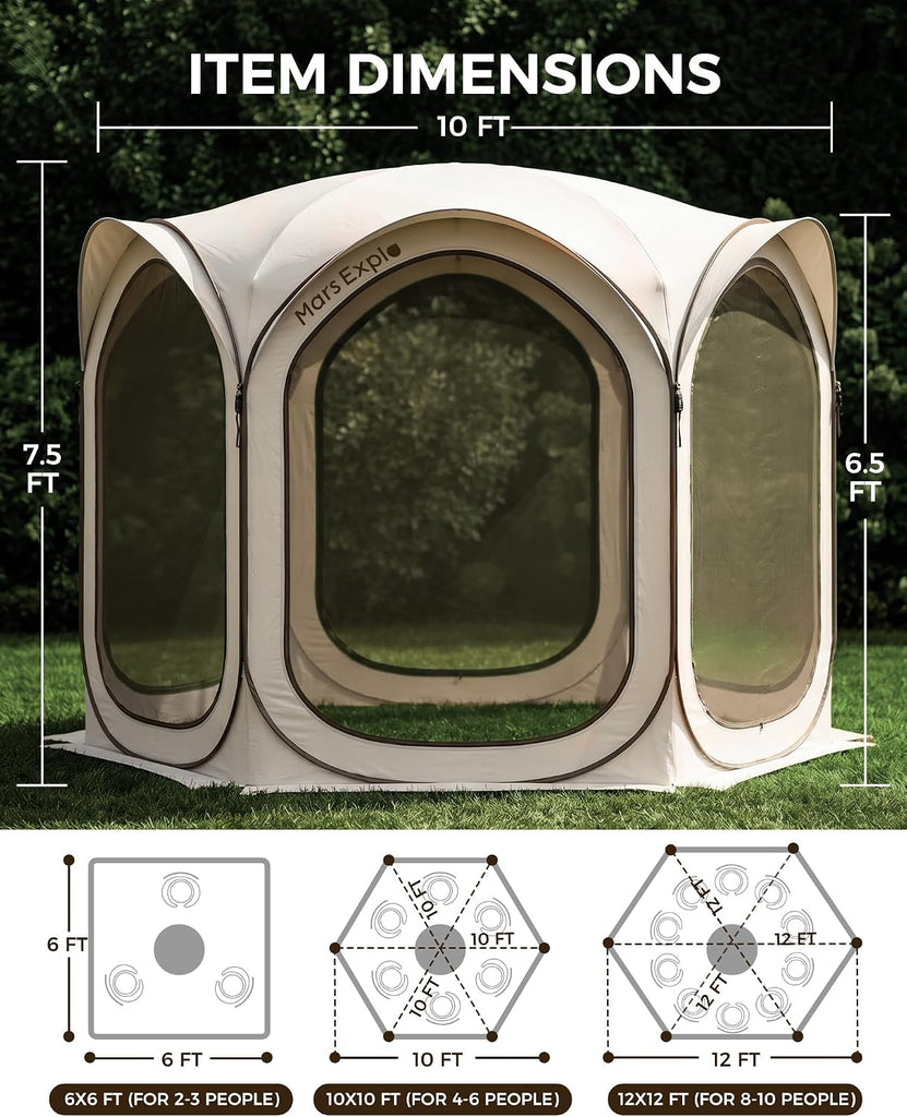 Screen Pop Up House Room Tent, Canopy Sun Shade Shelter Activities, Portable Gazebo, 10'x10'