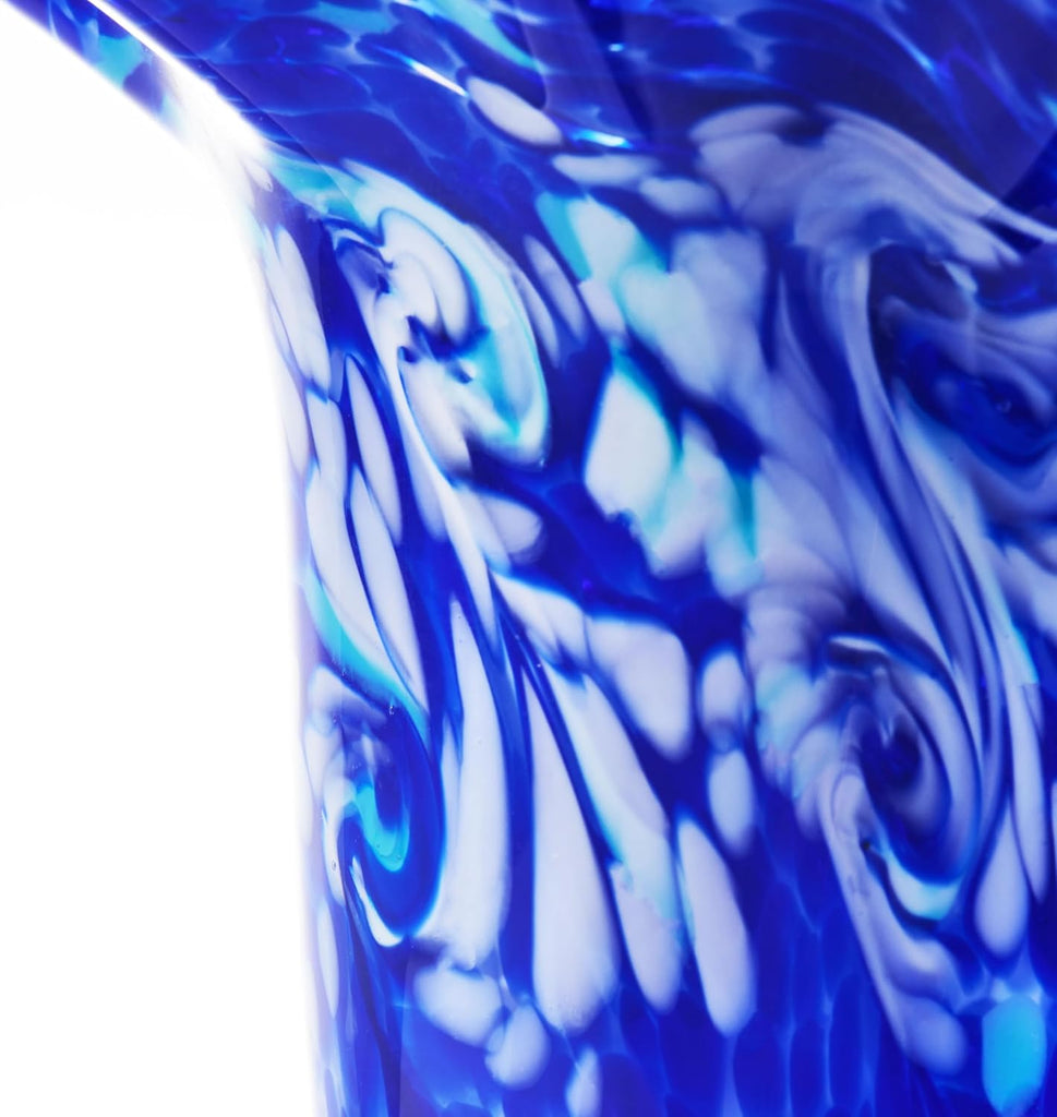 Hand Blown Cobalt Blue Confetti Art Glass Flower Vase Decor 10 inch Tall Centerpiece Table Decoration