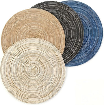 Round Braided Placemats-15 Inch Colorful Woven Dining Table Mats, Heat Resistant & Non-Slip Washable Kitchen - Set of 4