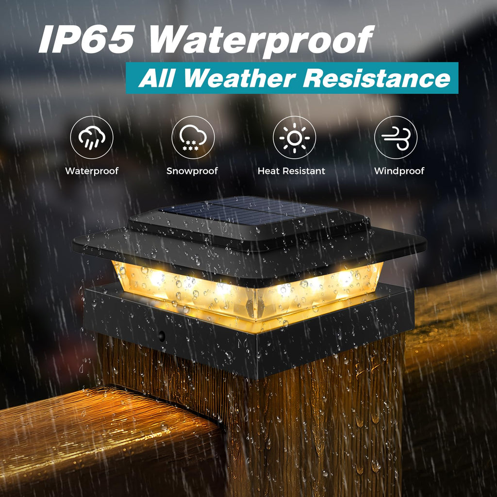 4x4 Solar Post Cap Lights Outdoor 16Pack- 3 Color Temperatures& 2 Level Brightness, IP65 Waterproof, 16 LED Black