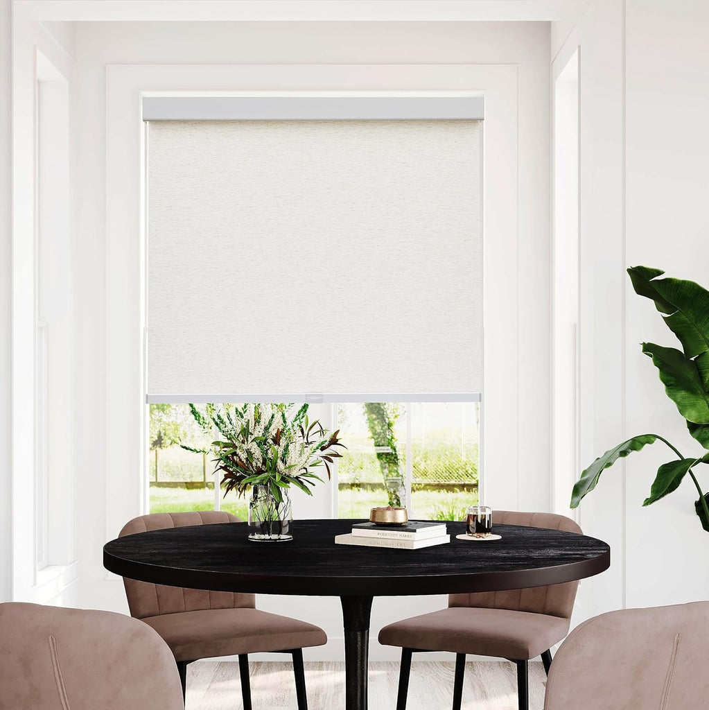 Free-Stop Cordless Roller Shades for Windows (Cream 22"W x 72"H) Natural Woven Fabric Light Filtering Roller Blinds