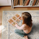 6x9 Washable Vintage Area Rug, Low Pile Non-Slip Carpet for Living Room Bedroom Beige