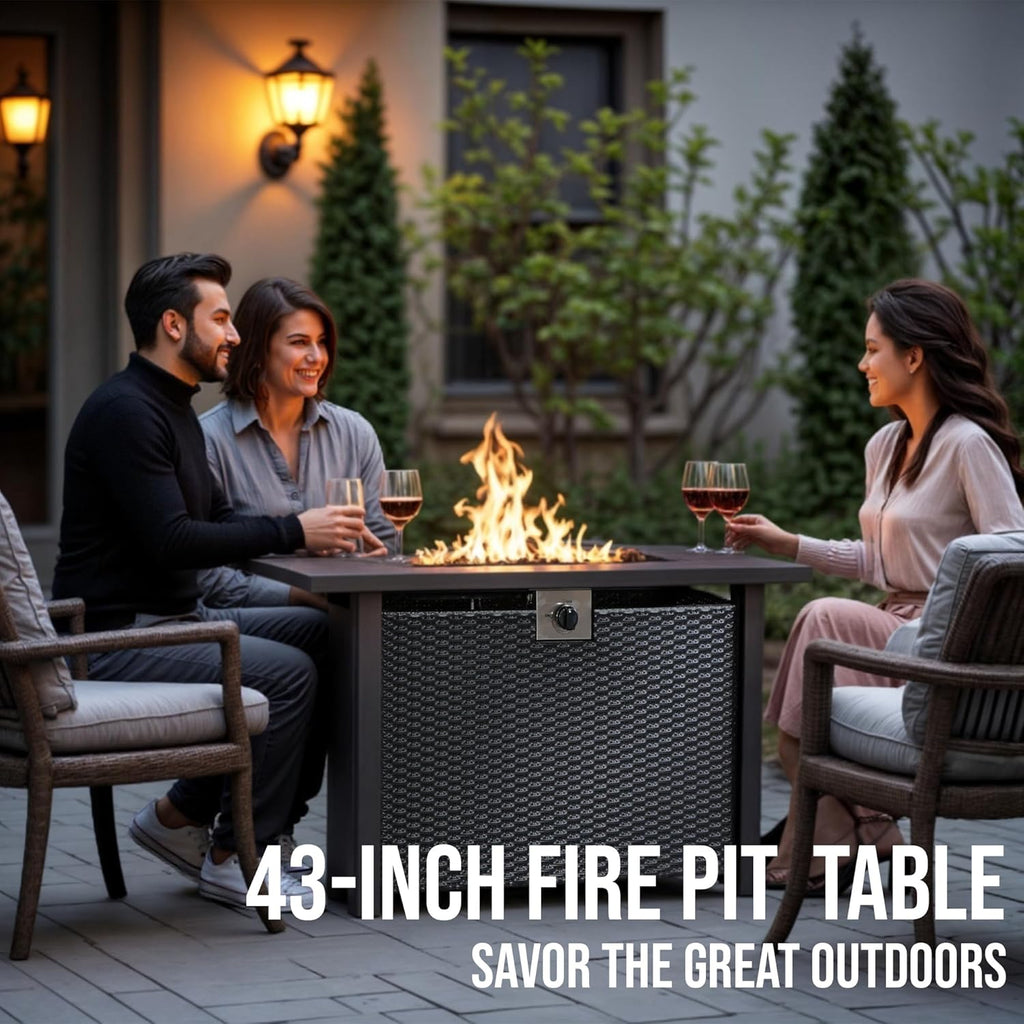 Propane Fire Pit Table - Rectangle 43 Inch Outdoor Firepit
