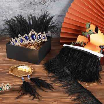 Ostrich Feathers Trims 3-4 Inch Feathers Fringe, Black - 10 Yards