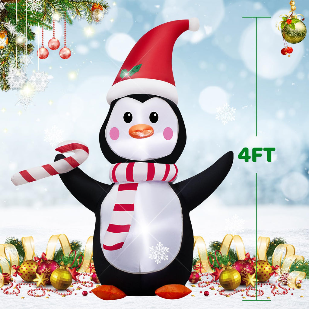 4FT Christmas Inflatable Penguin with Candy Cane