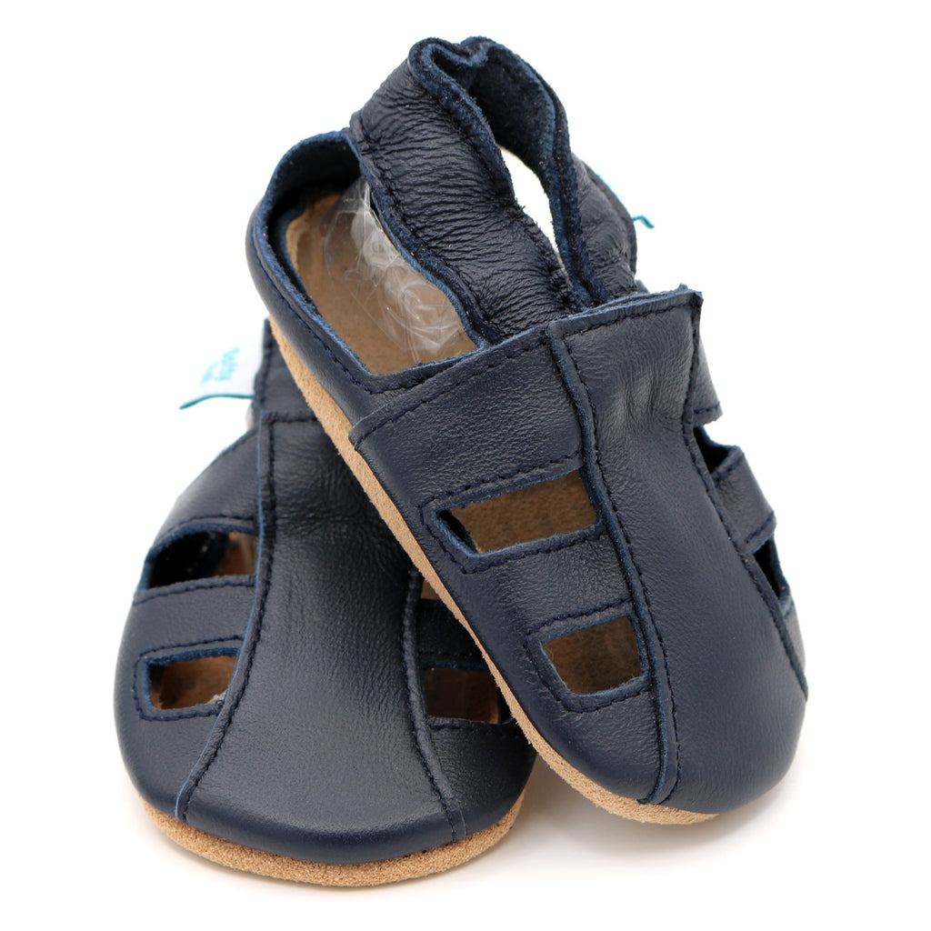 Soft Sole Leather Baby Sandals - Navy Blue