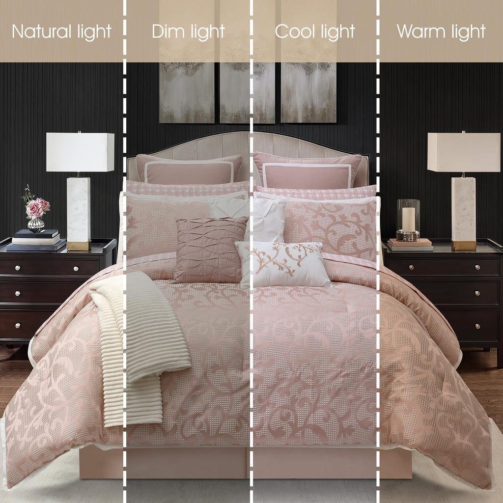 Blush Paisley Comforter Set Queen Size, 14 Piece, Jacquard Bedding Sets & Collections, 1 Flat Sheet, 1 Fitted Sheet