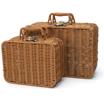 2 Wicker Picnic Basket with Lid Picnic Basket Boxes Small Vintage Suitcase