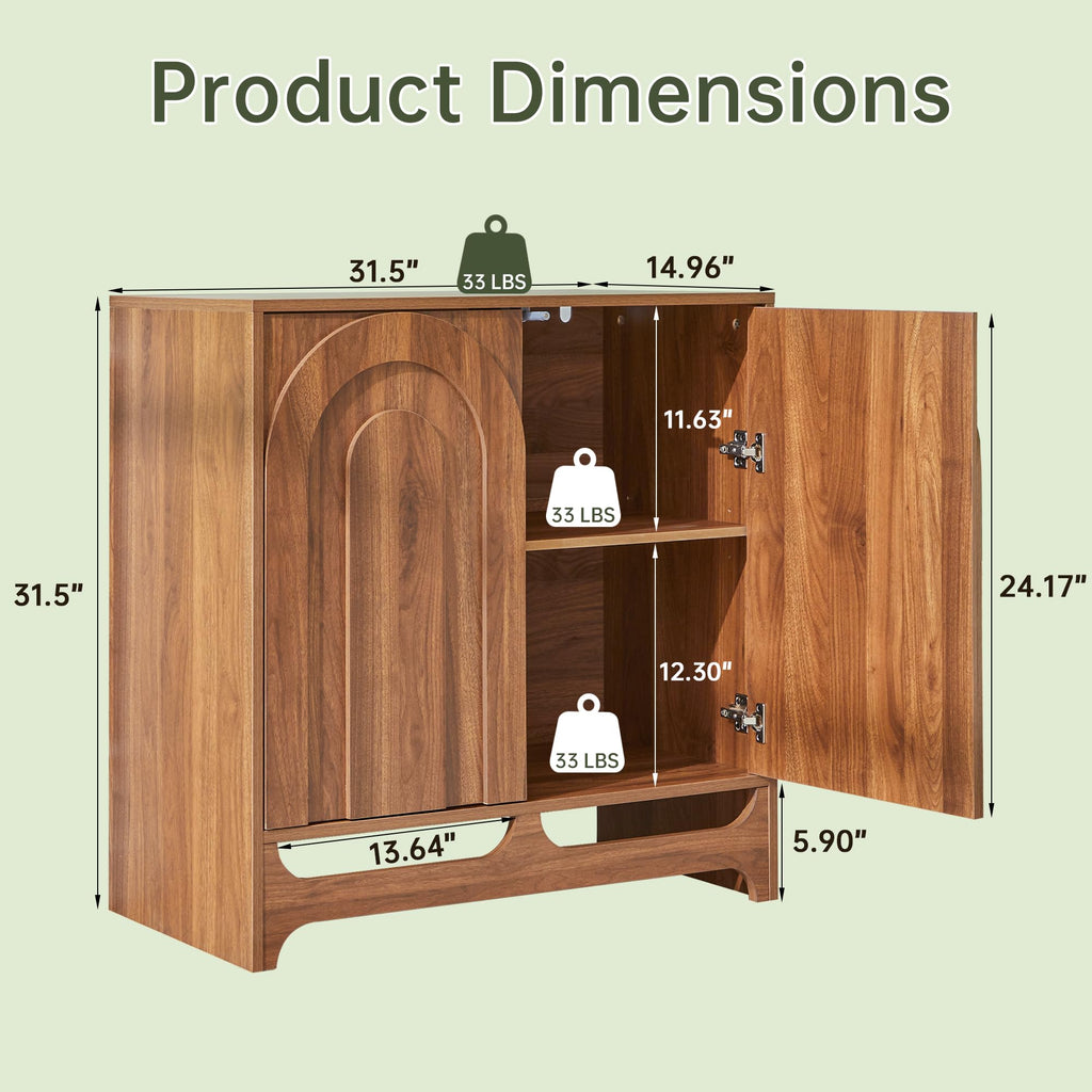 94.5" Walnut Fluted Arched Sideboard Buffet Cabinet with Storage