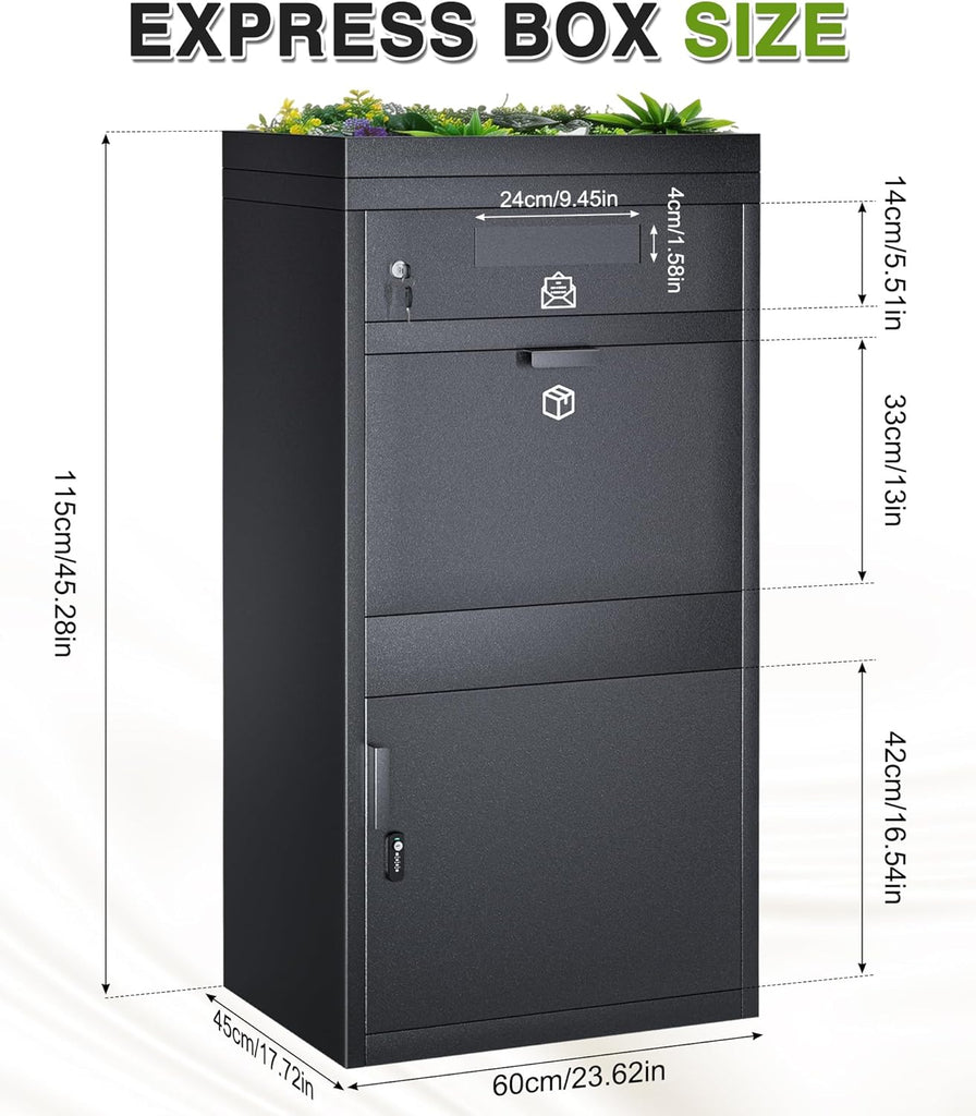 Package Delivery Boxes & Mailbox with Plant Roof, Large Parcel Drop Box with Coded Lock