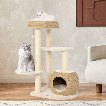 39 Inch Modern Cat Tree Solid Wood Cat Tower for Large Cats
