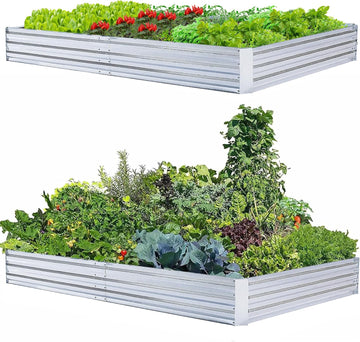 2-Pack Galvanized Raised Garden Bed 8x4x1ft | Above Ground Planter Overlap Panels No-Deform, Anti-Rust, Heavy-Duty