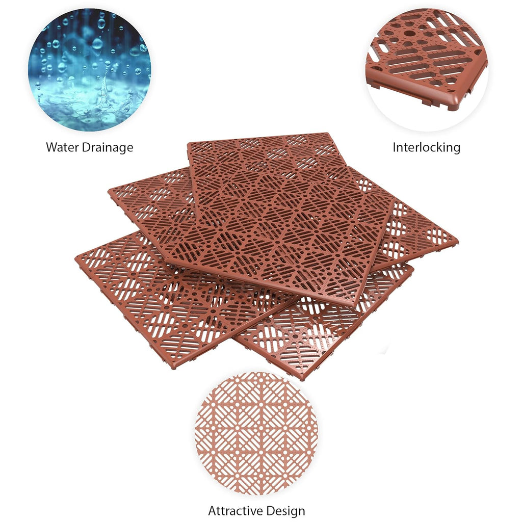 12-Pack Polypropylene Interlocking Patio Deck Tiles - Weather-Resistant Outdoor Flooring for Balcony, Porch, and Garage