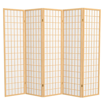 6 ft. Tall Window Pane Shoji Screen - Natural - 5 Panels