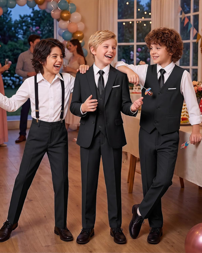 Boys' Piece Suits Multiple Colour Tuxedo Formal Slim Fit Boys Suit Set with Suspenders and Adjustable Waist