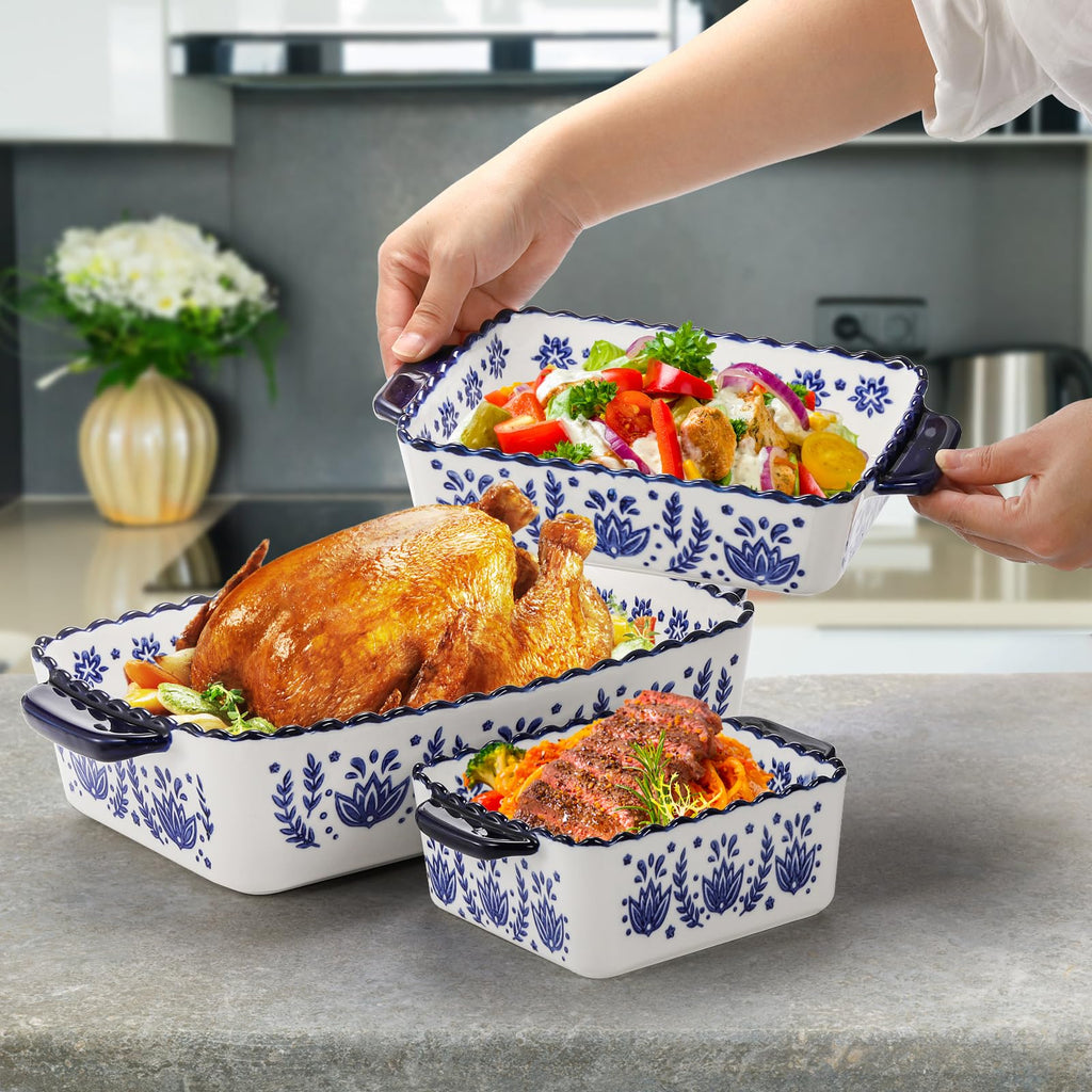 3 Pack Porcelain Bakeware Set, Rectangular Baking Dishes, Lasagna Pan for Cooking, Kitchen, Casserole Dishes, Cake
