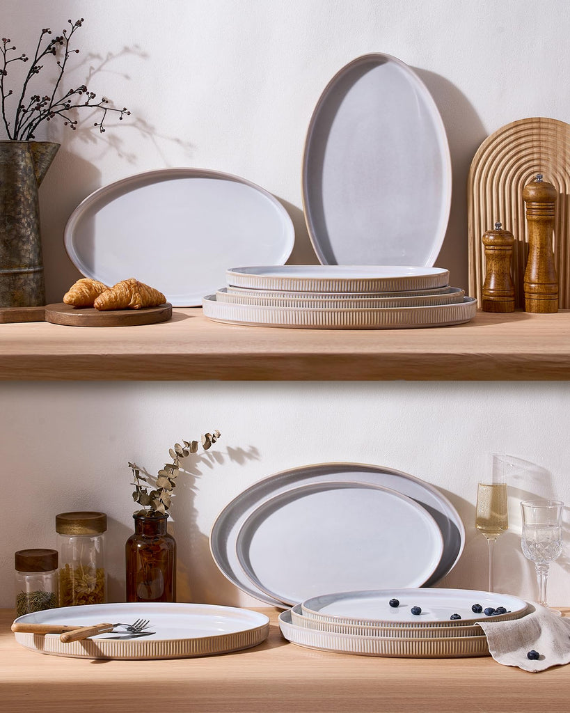 Large Serving Platters Set of 3 Sizes - Oval, Cappuccino White