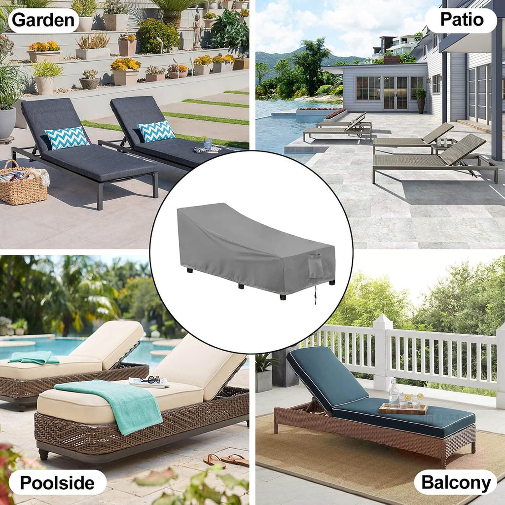 Waterproof Patio Chaise Lounge Chair Cover | UV Resistant Lounger Covers Heavy Duty Weatherproof Patio Sofa Furniture