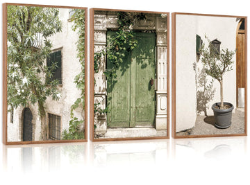 Vintage Italy City Landscape Wall Art, Olive Green Cityscape Decor