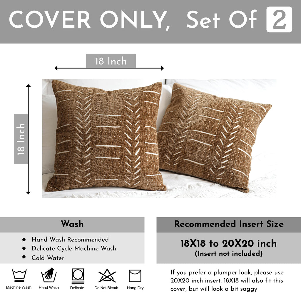Decorative Throw Pillow Covers 18X18 Set of 2, Brown Boho Farmhouse Cushion Cover, Cozy Soft Accent Pillowcase for