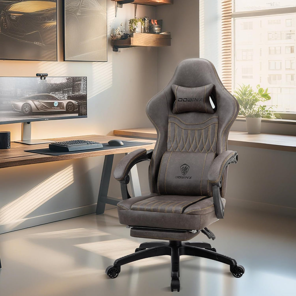 Gaming Chair Breathable PU Leather Gamer Chair with Footrest Massage Lumbar Support, Big and Tall Ergonomic Reclining