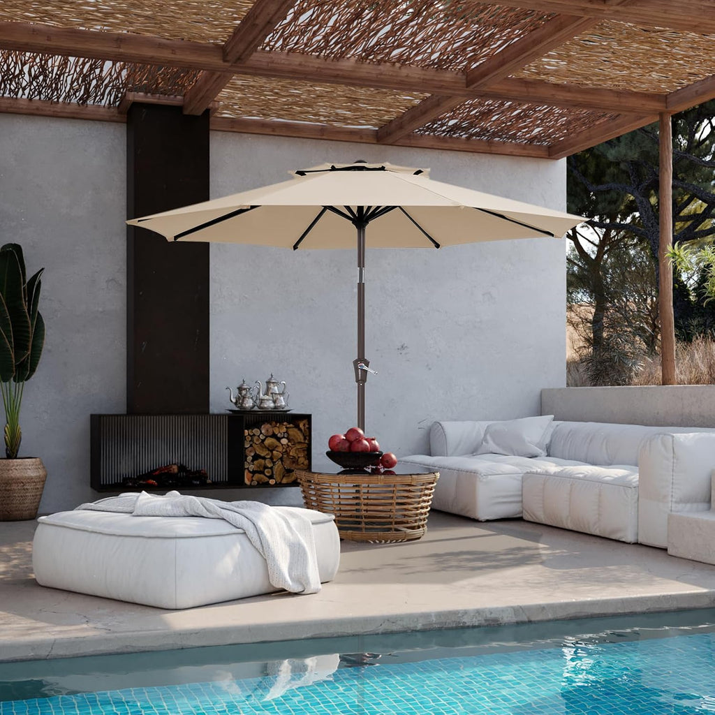 9 ft 2-Tiers Patio Umbrellas Outdoor Table Market Umbrella w/Push Button Tilt/Crank, 8 Sturdy Ribs