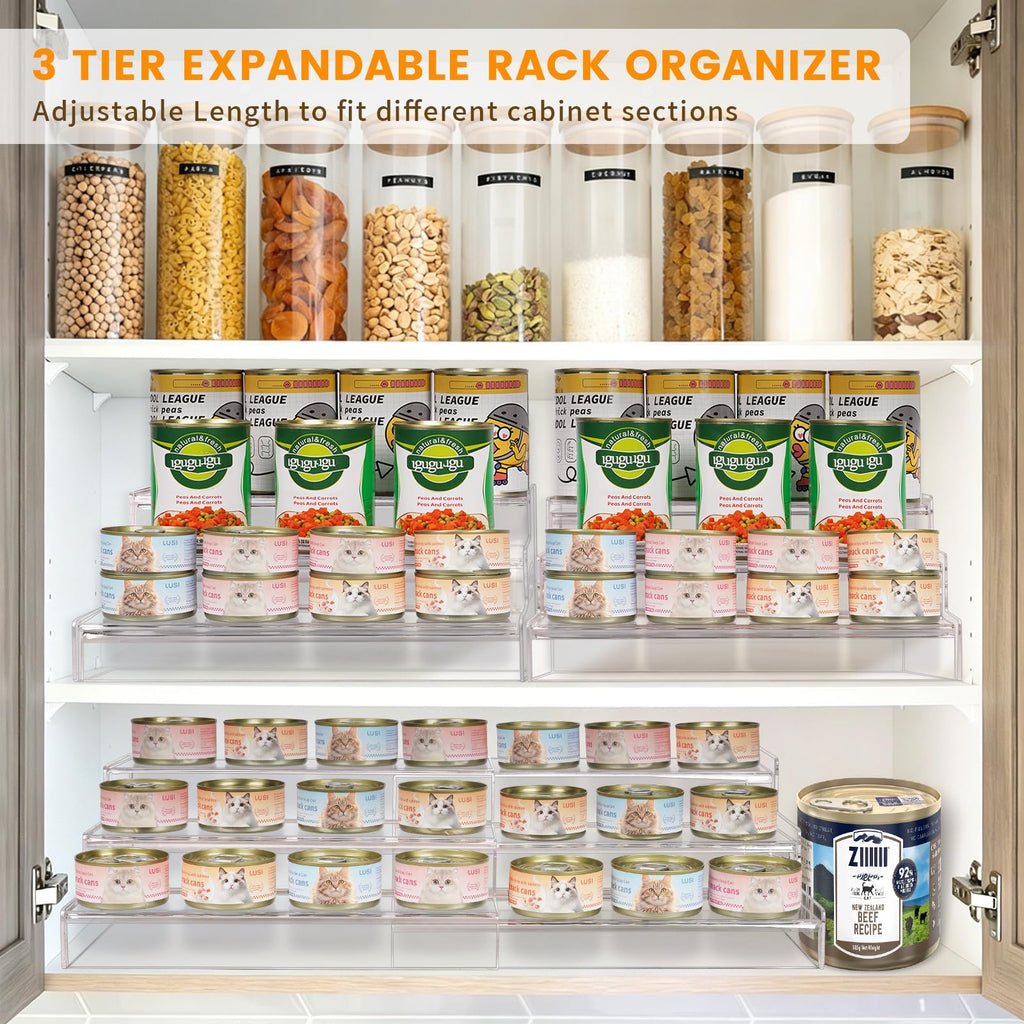 Expandable Can Rack Organizer, 3 Tier Acrylic Can Food Storage for Pantry
