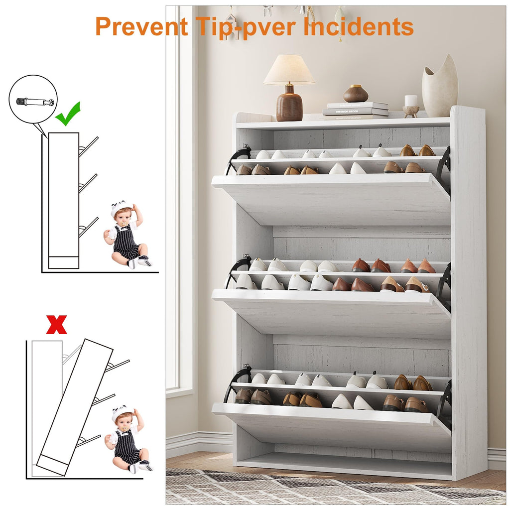 Shoe Cabinet with 3 Flip Drawers, Wooden Shoe Organizer with Adjustable Shelf, Shoe Storage, Hidden Shoe Cabinet