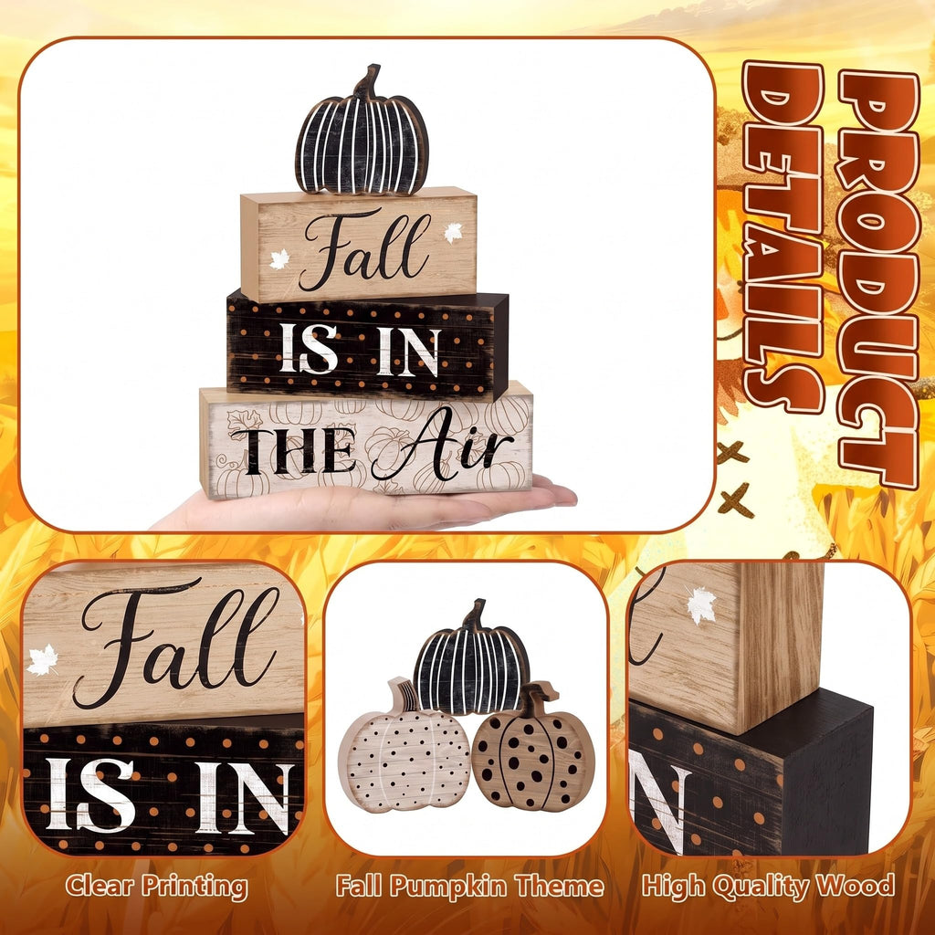 Fall Pumpkin Dot Tiered Tray Decor Set, 4 Pack, Wooden Table Sign