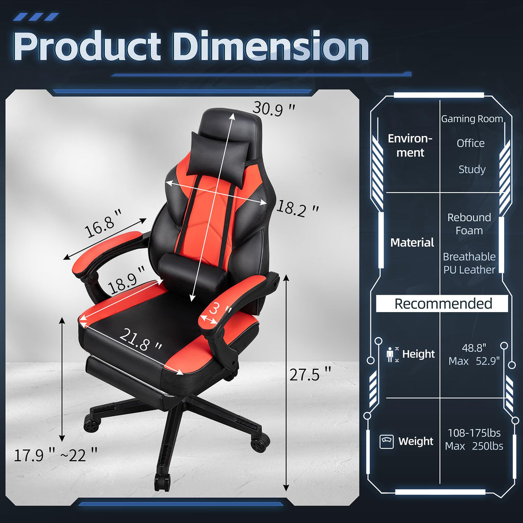 Gaming Chairs for Adults, Computer Chair with Footrest, High Back, Big and Tall Gamer Chair's with Massage Lumbar