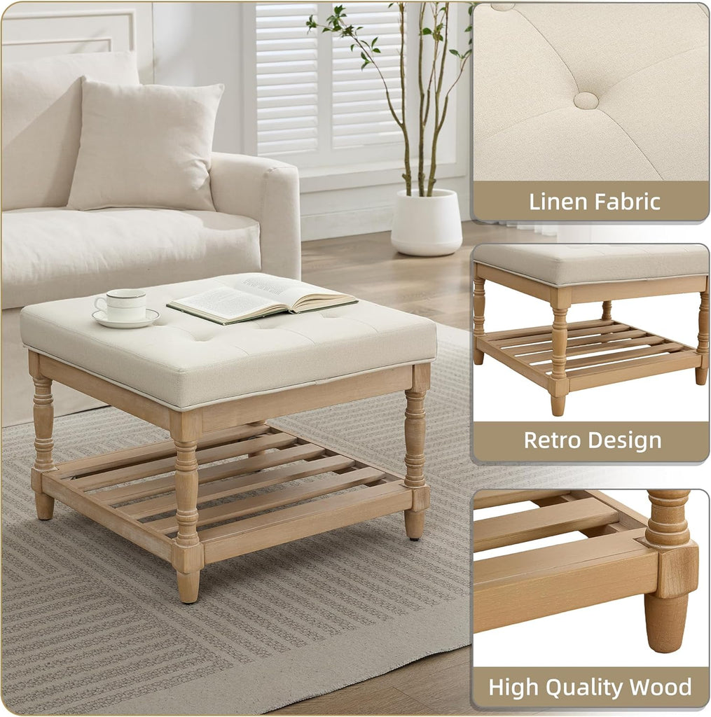 Square Ottoman Coffee Table with Storage,Upholstered Tufted Storage Ottoman Foot Rest,Mid Century Modern Coffee Table