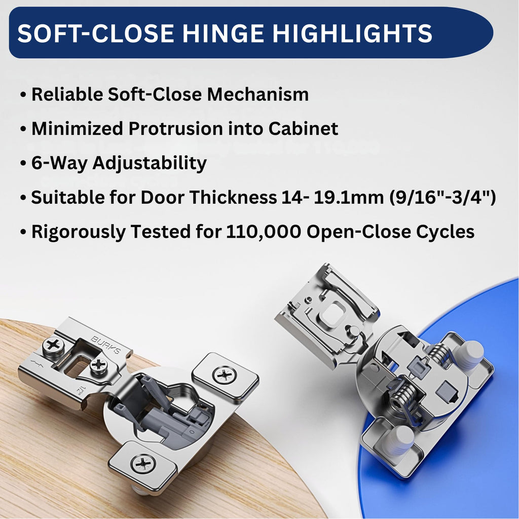 4 Pack 7/16" Overlay Soft Close Face Frame Cabinet Hinges