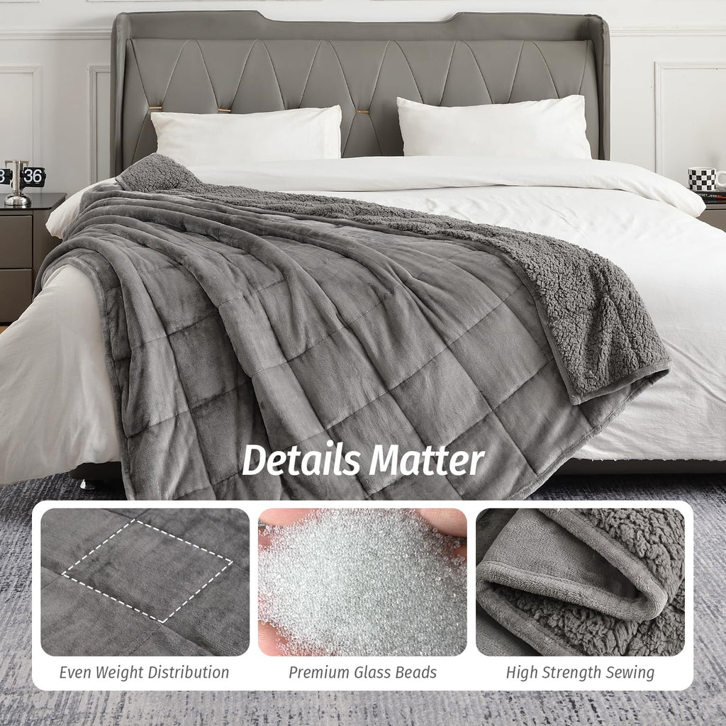 Sherpa Fleece Weighted Blanket for Adult 15 lbs Queen 60"x80" Grey