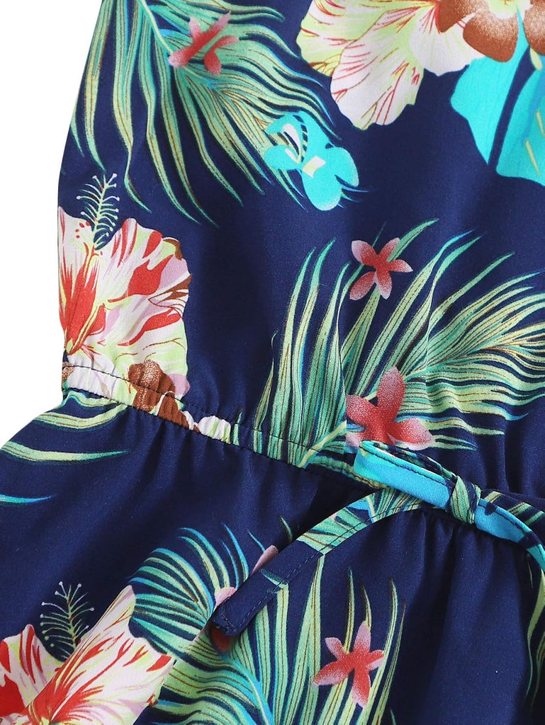 Girl's Casual Boho Floral Print Sleeveless Hawaiian Dress Sundress